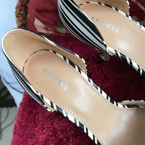 Express Black & White Stripe High Heels - Picture 2 of 8